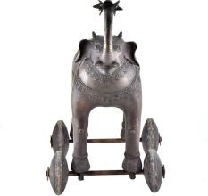 Handmade Brass Elephant Statue On Rolling Wheels 