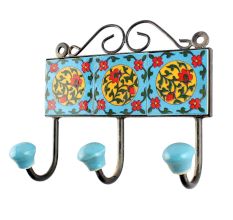 Turquoise Red Flower Ceramic Tiles Hooks