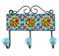 Turquoise Red Flower Ceramic Tiles Hooks