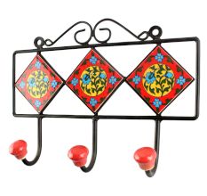 Red Ceramic Floral Tile Hook