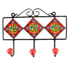 Red Ceramic Floral Tile Hook