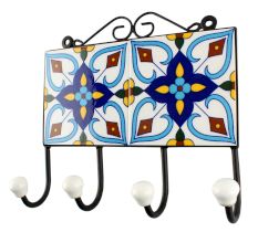 Navy Blue Ceramic Floral Tile Hpook