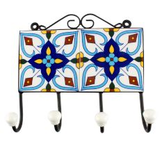 Navy Blue Ceramic Floral Tile Hpook