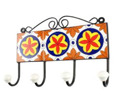 Orange Floral Ceramic Tile Hook