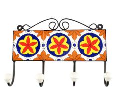 Orange Floral Ceramic Tile Hook
