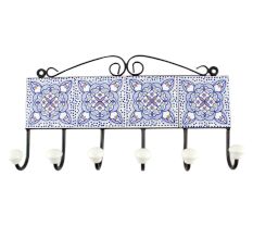 Blue And White Ceramic Floral Tile Hook