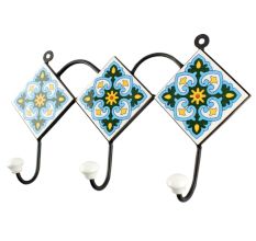 Turquoise Ceramic Floral Tile Hook