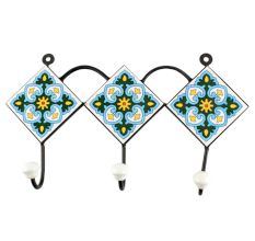 Turquoise Ceramic Floral Tile Hook