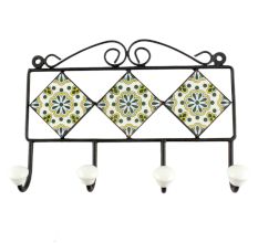 Forest Green Ceramic Floral Tile Hook