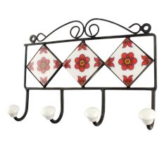 Red Ceramic Tiny Flower Tile Hook