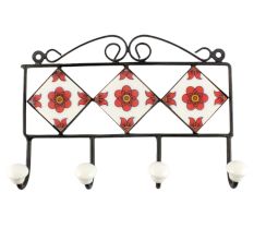 Red Ceramic Tiny Flower Tile Hook