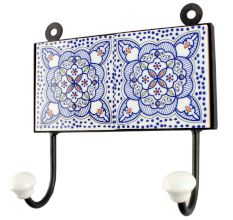 Ceramic Floral Tile Hook in Blue And White