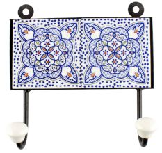 Ceramic Floral Tile Hook in Blue And White