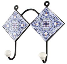 Blue Ceramic Floral Tile Hook