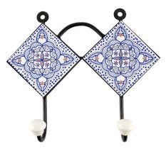 Blue Ceramic Floral Tile Hook