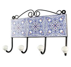 Blue Ceramic Floral Tile Hook