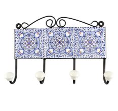Blue Ceramic Floral Tile Hook