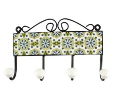 Forest Green Ceramic Flower Tile Hook