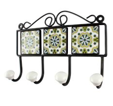 Forest Green Wheel Flower Ceramic Tile Hook