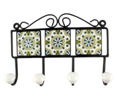 Forest Green Wheel Flower Ceramic Tile Hook