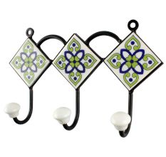 Pea Green Ceramic Floral Tile Hook Online