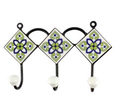 Pea Green Ceramic Floral Tile Hook Online