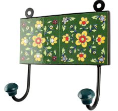 Forest Green Floral Ceramic Tile Hook