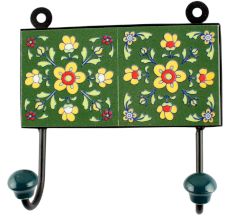 Forest Green Floral Ceramic Tile Hook