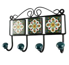 White Floral Ceramic Tile Hook