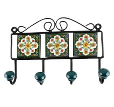 White Floral Ceramic Tile Hook