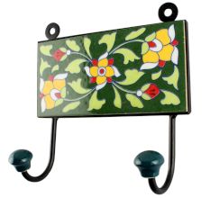Pea Green Leaf Ceramic Tile Hook