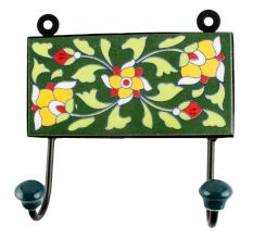 Pea Green Leaf Ceramic Tile Hook