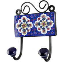 Navy Blue Tiny Flower Ceramic Tile Hook Online