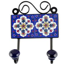 Navy Blue Tiny Flower Ceramic Tile Hook Online