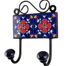 Red Floral Ceramic Tile Hook