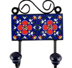 Red Floral Ceramic Tile Hook