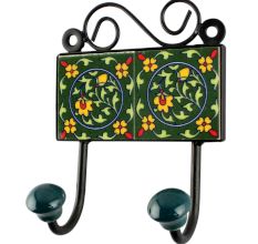 Forest Green Ceramic Tile Hook
