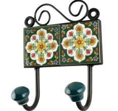 Forest Green Floral Ceramic Tile Hook
