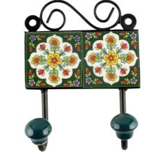 Forest Green Floral Ceramic Tile Hook