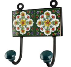 White Floral Ceramic Tile Hook