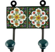 White Floral Ceramic Tile Hook