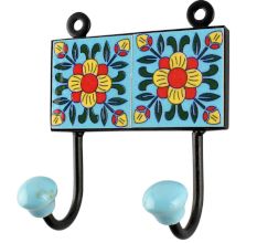 Turquoise Floral Ceramic Tile Hook Online