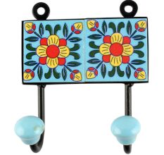 Turquoise Floral Ceramic Tile Hook Online