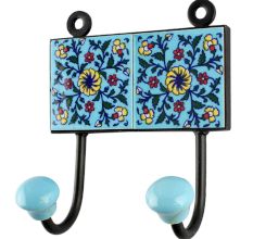 Turquoise Wheel Flower Ceramic Tile Hook
