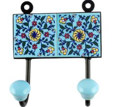 Turquoise Wheel Flower Ceramic Tile Hook