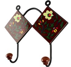 Brown Floral Ceramic Tile Hook