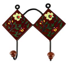 Brown Floral Ceramic Tile Hook