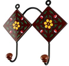 Brown With Yellow Tiny Flower Ceramic Tile Hook