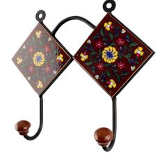 Brown Ceramic Floral Tile Hook