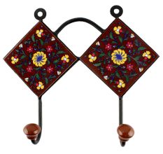 Brown Ceramic Floral Tile Hook